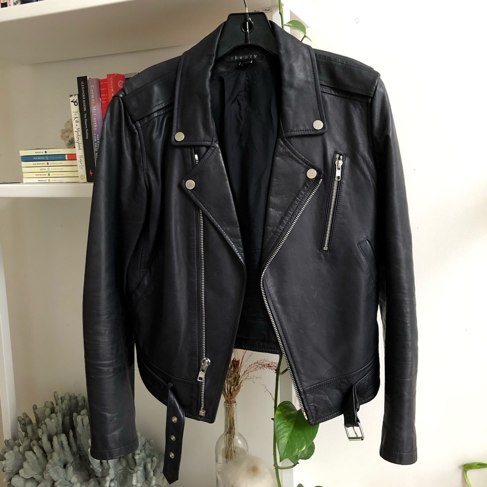 THEORY Navy Genuine Leather Jacket S